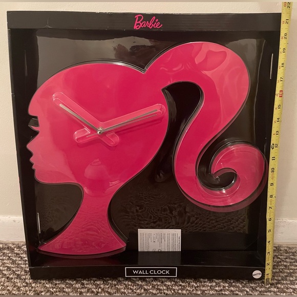 Barbie 18" Wall Clock Silhouette Hot Pink Hanging Analog Clock New In Box Mattel - Picture 5 of 6